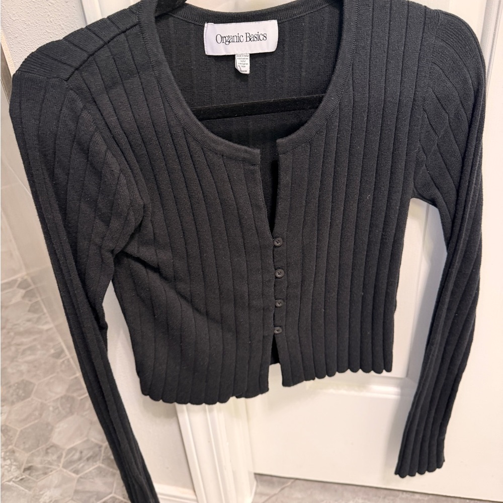 Organic Basics Charcoal Ribbed Cardigan